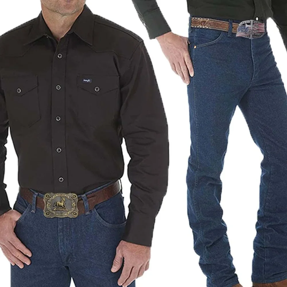 Men Gold 2 Pieces Western Cowboy & American Flag Cross Belt Buckle